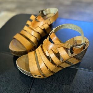 Tan strappy wedge by Blowfish
